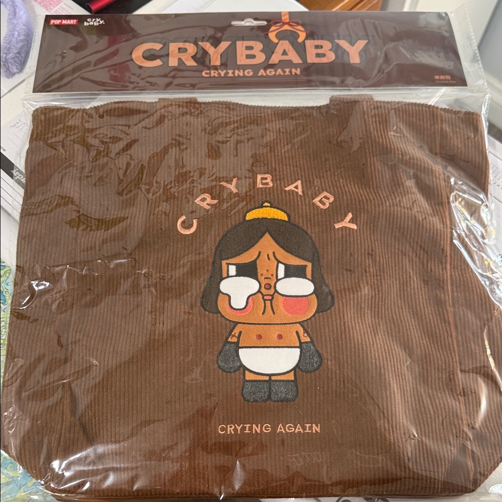 Crybaby Brown Graphic Tote Bag by Pop Mart